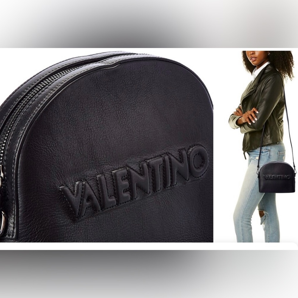Valentino by Mario Valentino Diana Embossed  Leather Dome Black Crossbody Bag - Picture 9 of 10